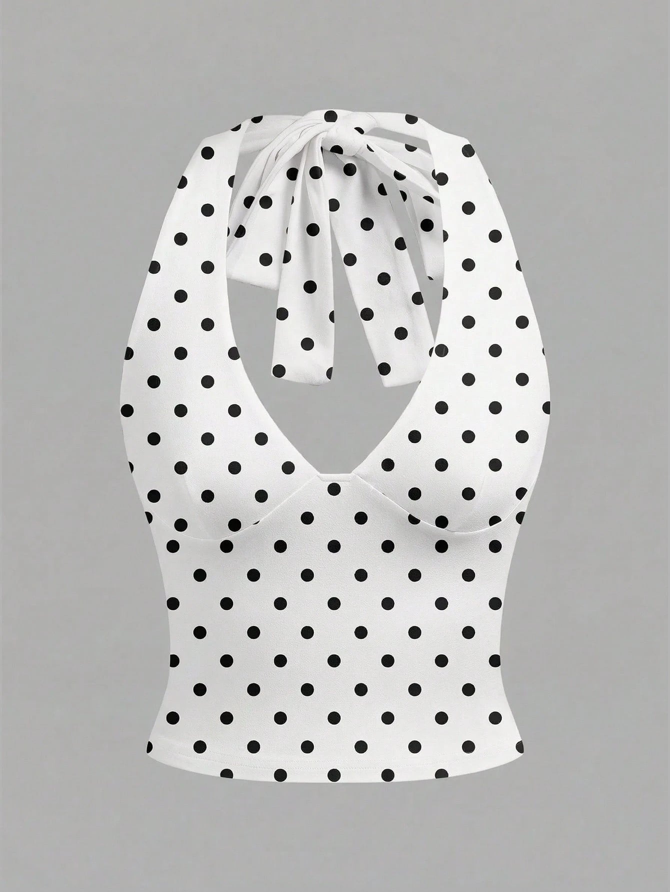 MainGRL Casual Minimalist White Halter Top Paired With Black Polka Dot Print Women Tank Top,Summer Top