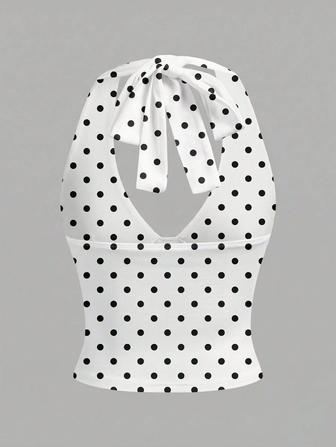 MainGRL Casual Minimalist White Halter Top Paired With Black Polka Dot Print Women Tank Top,Summer Top