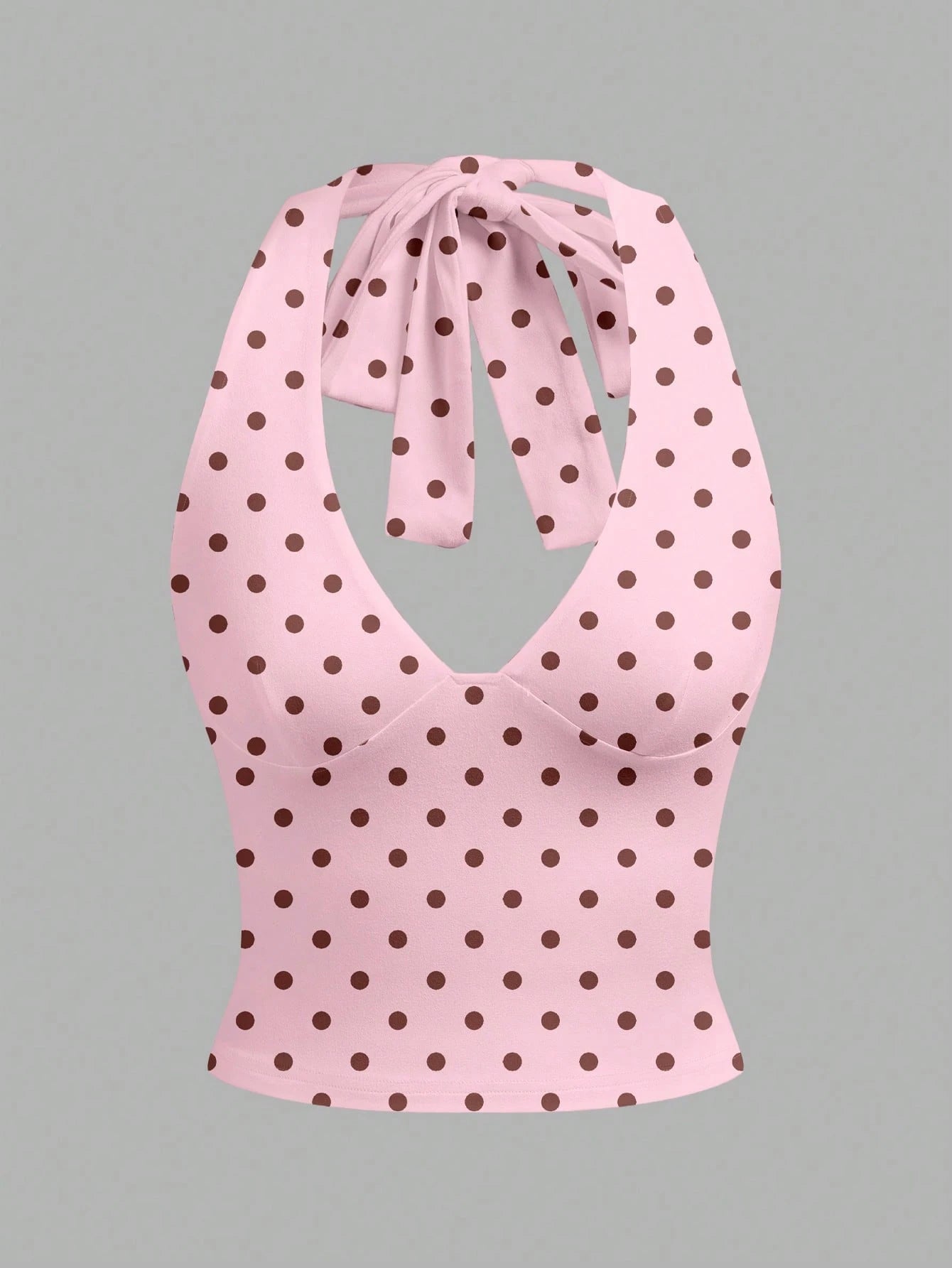 MainGRL Casual Minimalist White Halter Top Paired With Black Polka Dot Print Women Tank Top,Summer Top