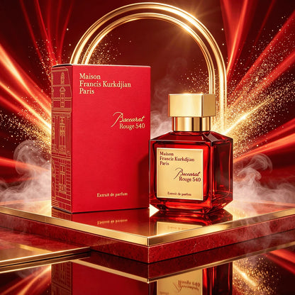 Maison Francis Kurkdjian Red 540 Eau De Parfum 100ml Top Notes: Bitter Almond, Saffron; Middle Notes: Egyptian Jasmine; Base Notes: Amber, Woody Notes. Red Crystal Square Bottle With A Gold Cap. Unise
