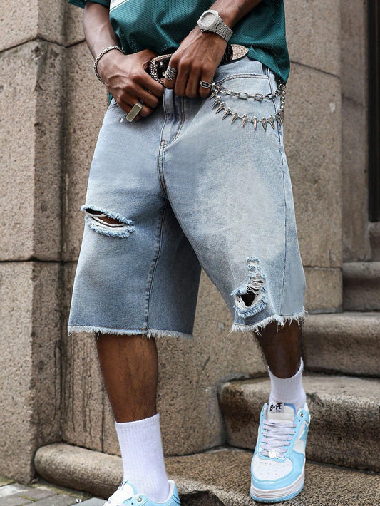 Manfinity EMRG Men's Light Blue Distressed Casual Denim Shorts