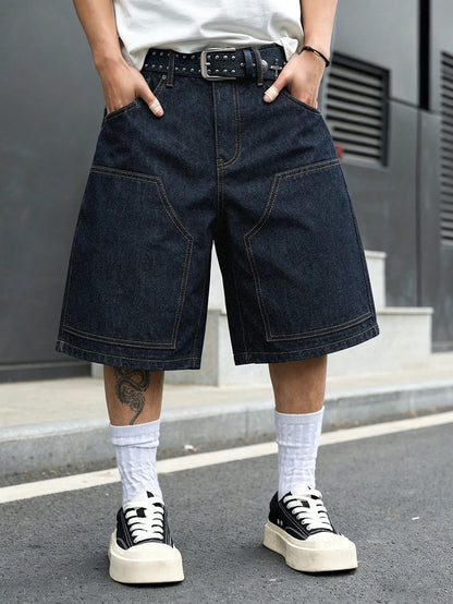 Manfinity Hypemode Men's Plus Size Summer Casual Wide Leg Denim Shorts