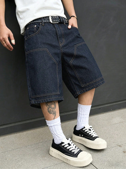 Manfinity Hypemode Men's Plus Size Summer Casual Wide Leg Denim Shorts