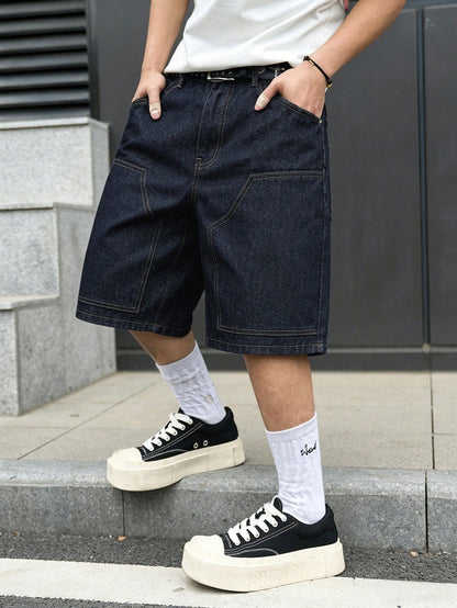 Manfinity Hypemode Men's Plus Size Summer Casual Wide Leg Denim Shorts