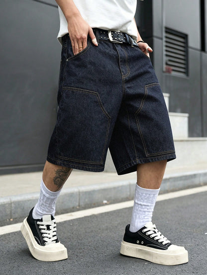 Manfinity Hypemode Men's Plus Size Summer Casual Wide Leg Denim Shorts
