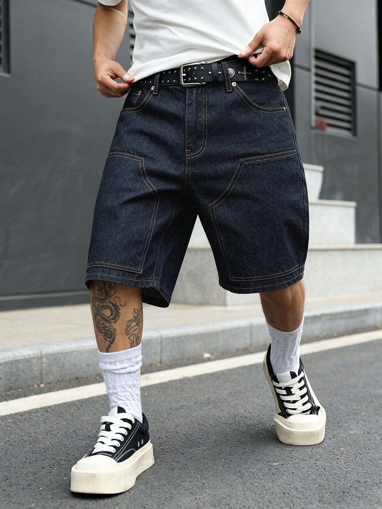 Manfinity Hypemode Men's Plus Size Summer Casual Wide Leg Denim Shorts
