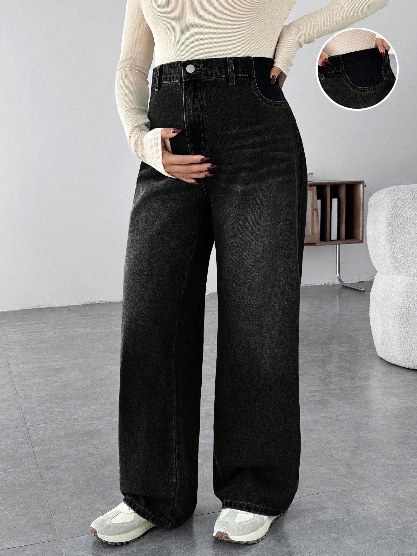 Maternity Casual Loose Wide Leg Jeans, Blue