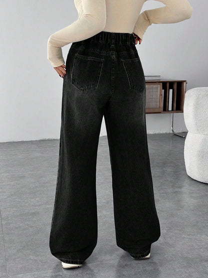 Maternity Casual Loose Wide Leg Jeans, Blue
