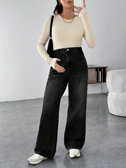Maternity Casual Loose Wide Leg Jeans, Blue