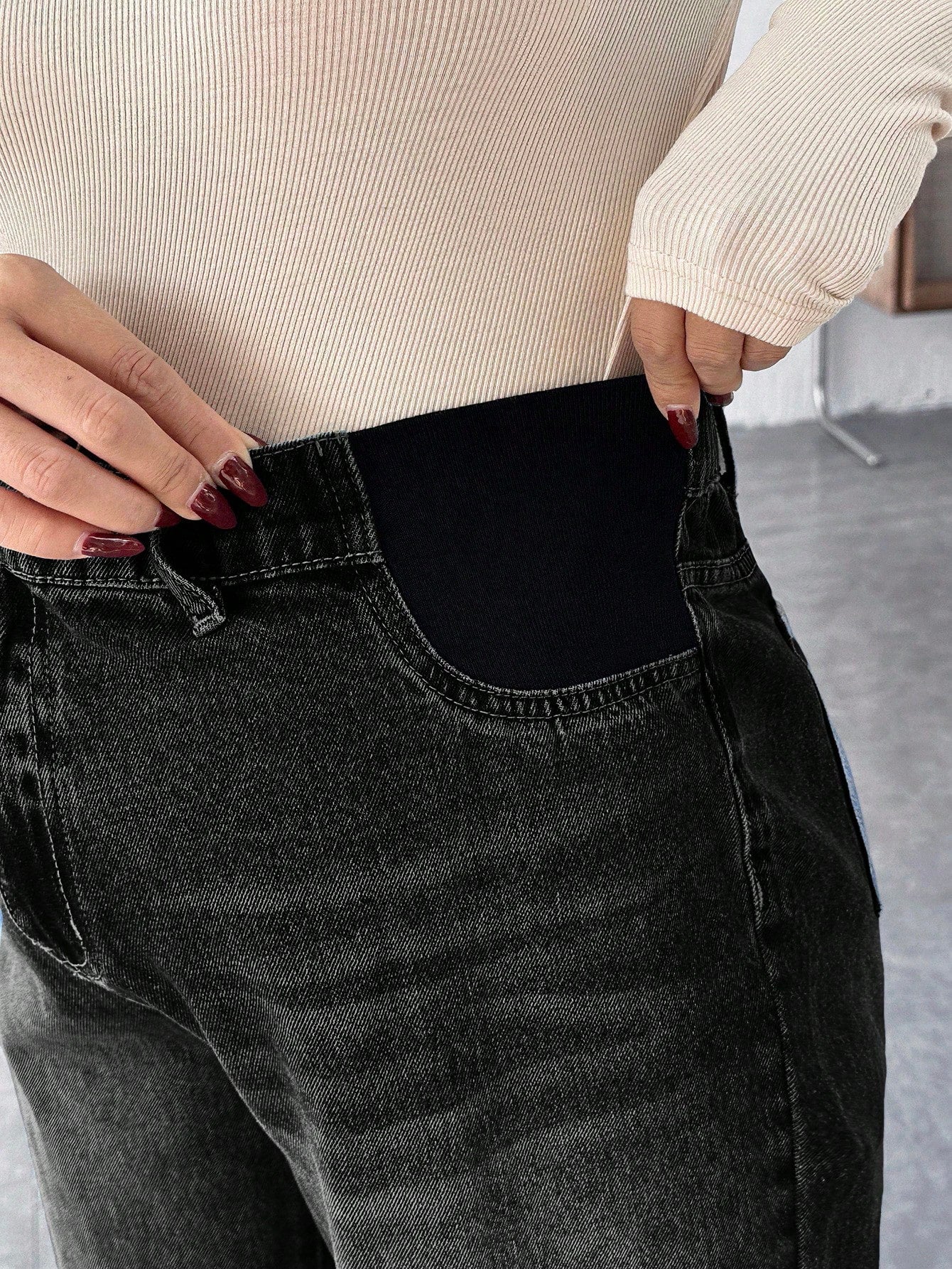 Maternity Casual Loose Wide Leg Jeans, Blue