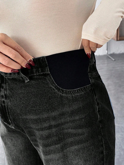 Maternity Casual Loose Wide Leg Jeans, Blue