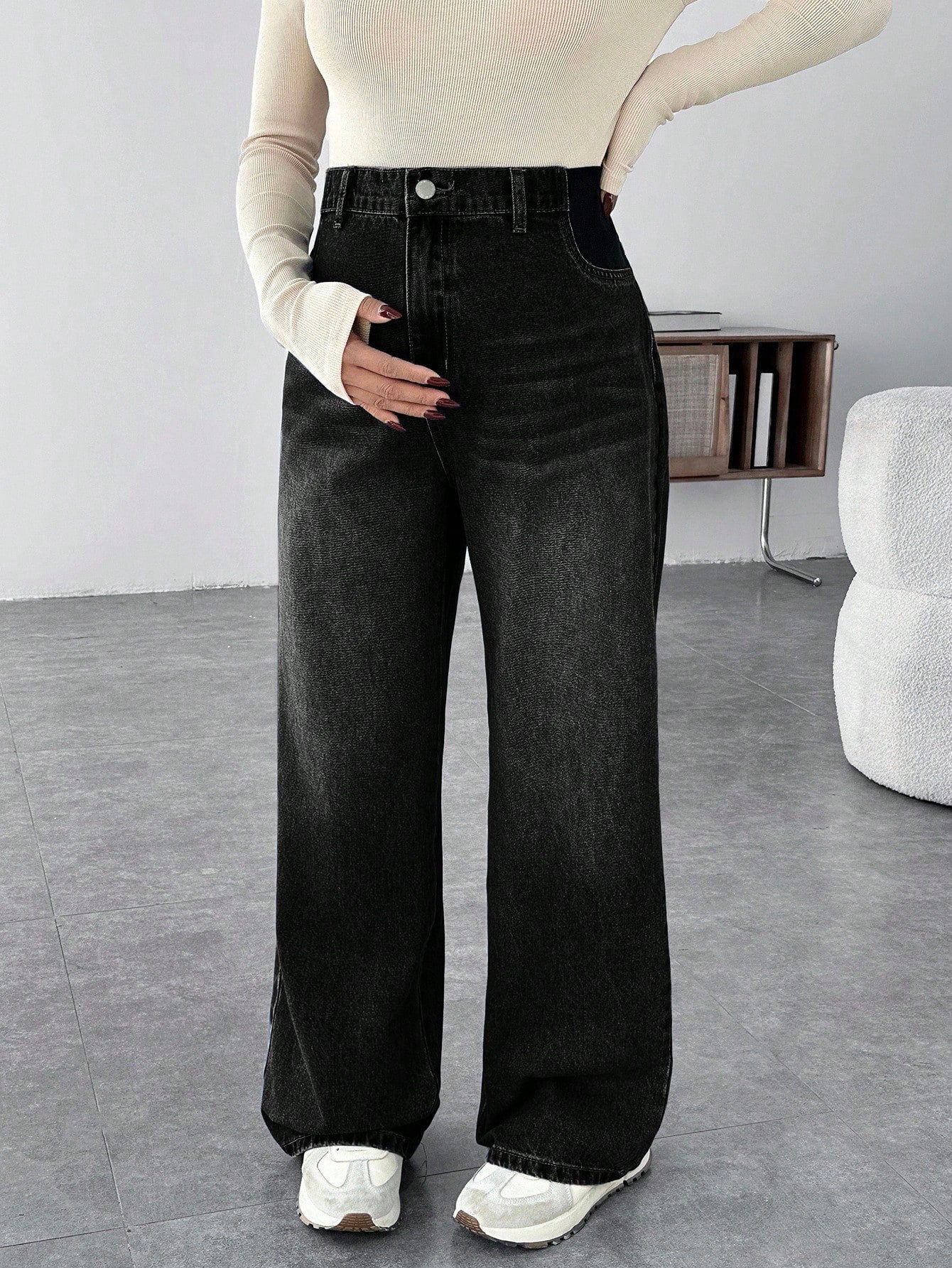 Maternity Casual Loose Wide Leg Jeans, Blue