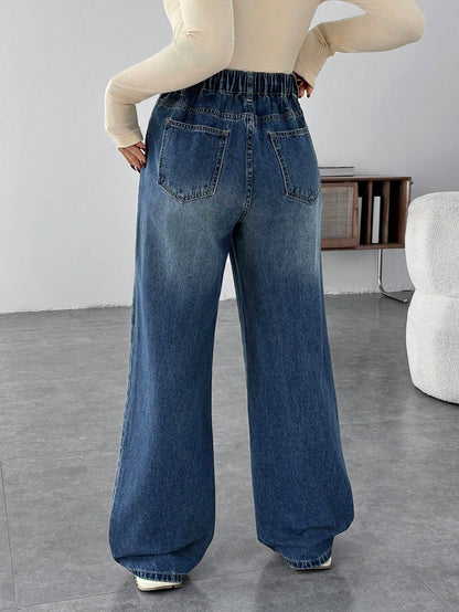 Maternity Casual Loose Wide Leg Jeans, Blue