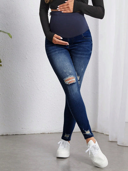 Maternity Distressed Casual Versatile Skinny Jeggings