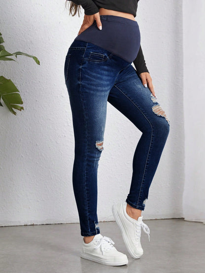 Maternity Distressed Casual Versatile Skinny Jeggings