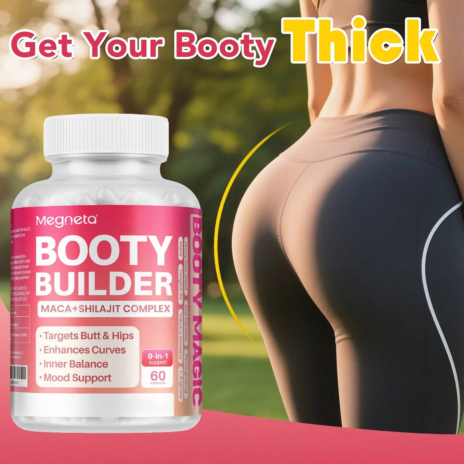 MEGNETA BBL,Women Energy Capsules For Butt And HIPS, Maca & Ashwagandha, Tongkat Ali For Natural Curves, Bum Support, Rounder, Plumper, Elasticity Butt, 60 Capsules