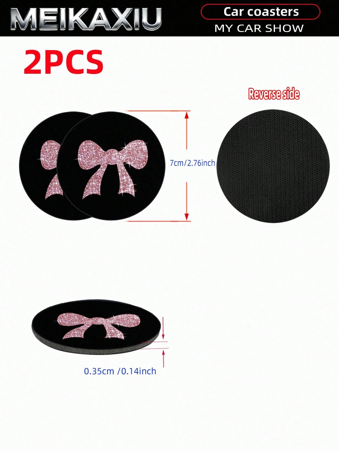 MEIKAXIU 2pcs Large Bow Bling Bling Fabric Cup Coasters Car Cup Holder Mats Car Decor Accessories For Women