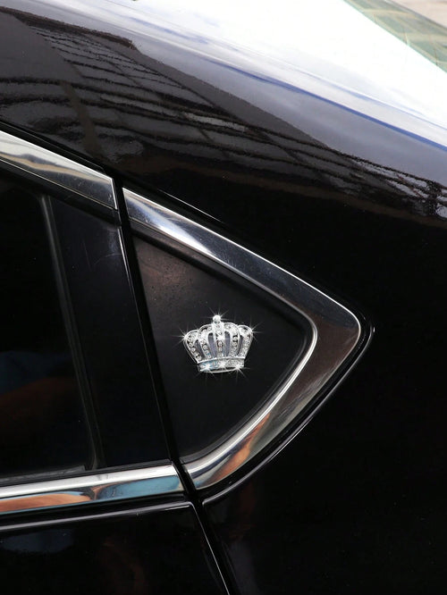 MEIKAXIU 2pcs Metallic Crown Style Emblem Stickers, Bling Decor For Car Interior & Exterior, Unisex Auto Accessories