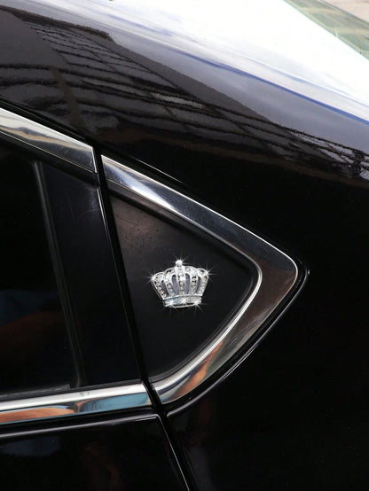 MEIKAXIU 2pcs Metallic Crown Style Emblem Stickers, Bling Decor For Car Interior & Exterior, Unisex Auto Accessories