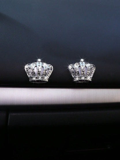 MEIKAXIU 2pcs Metallic Crown Style Emblem Stickers, Bling Decor For Car Interior & Exterior, Unisex Auto Accessories