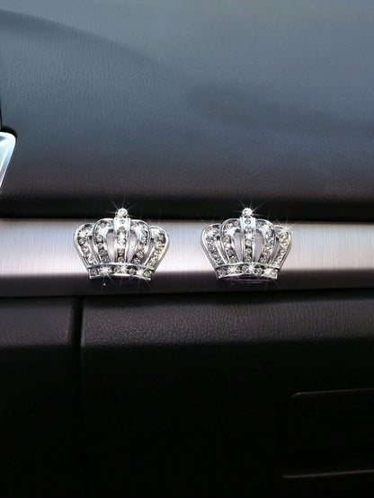 MEIKAXIU 2pcs Metallic Crown Style Emblem Stickers, Bling Decor For Car Interior & Exterior, Unisex Auto Accessories
