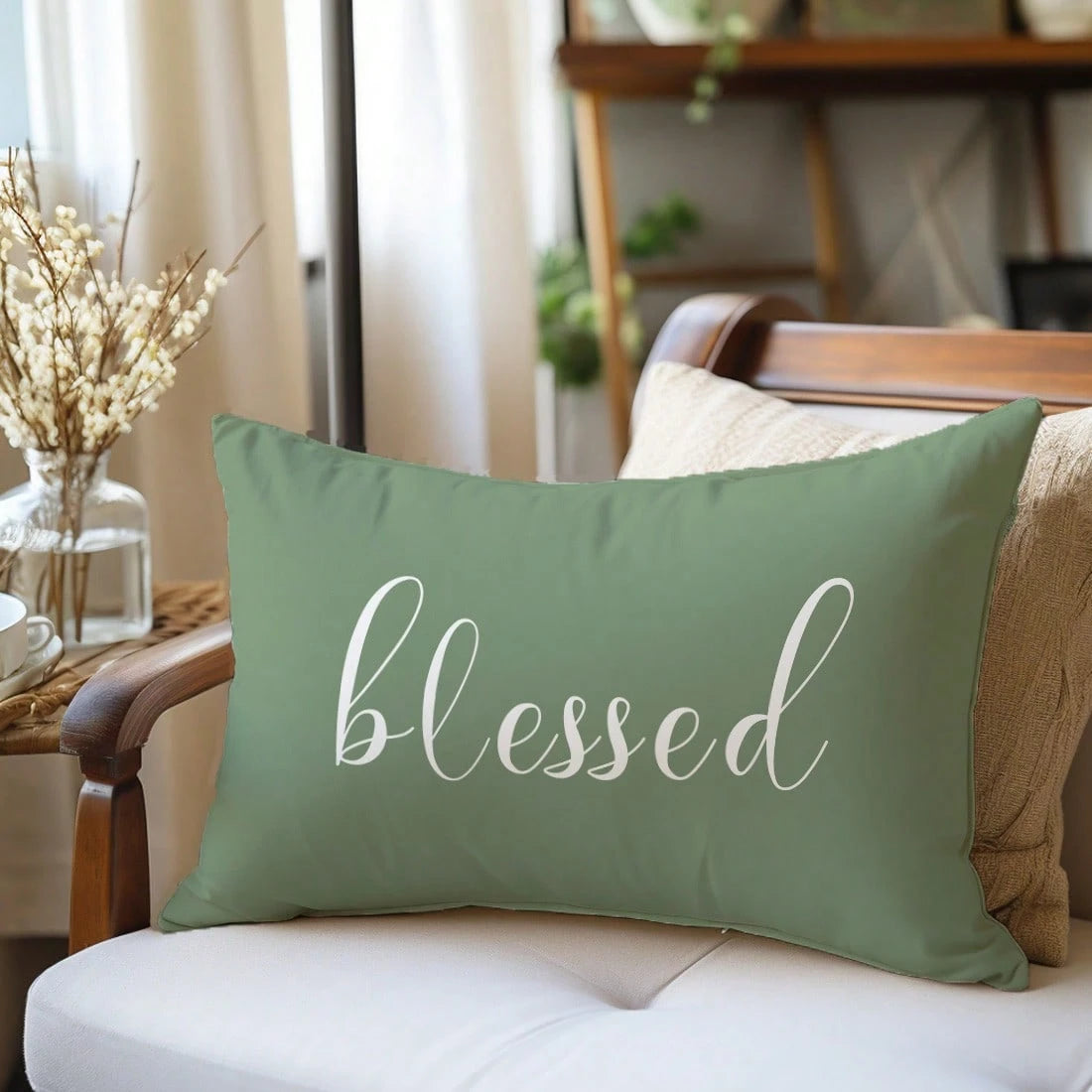 MEMNUN 1pc Modern Simple Sage Green Text Print Decorative Throw Pillow Cover [No Pillow Insert], 11.81*19.71in(30*50cm)/15.75*23.62in(40*60cm), [Single-Sided Print] Polyester Cushion Cover For Sofa, B