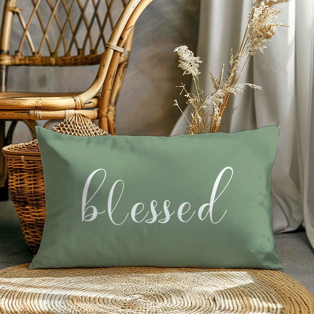 MEMNUN 1pc Modern Simple Sage Green Text Print Decorative Throw Pillow Cover [No Pillow Insert], 11.81*19.71in(30*50cm)/15.75*23.62in(40*60cm), [Single-Sided Print] Polyester Cushion Cover For Sofa, B