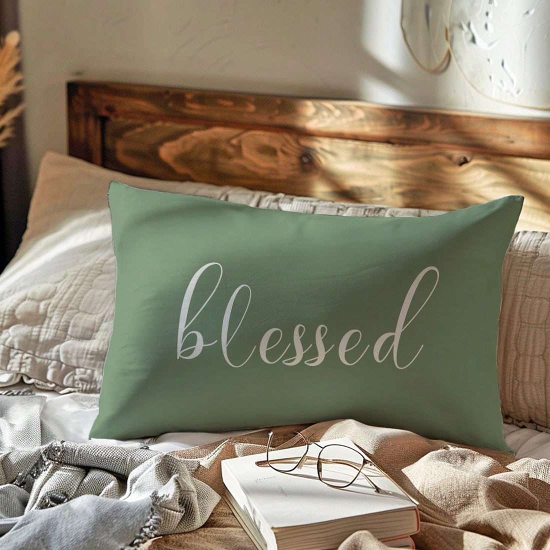 MEMNUN 1pc Modern Simple Sage Green Text Print Decorative Throw Pillow Cover [No Pillow Insert], 11.81*19.71in(30*50cm)/15.75*23.62in(40*60cm), [Single-Sided Print] Polyester Cushion Cover For Sofa, B