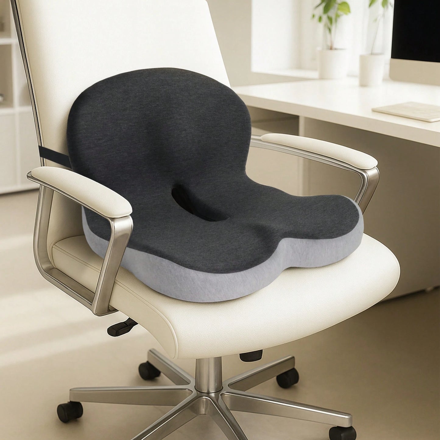 Memory Foam Car Seat Cushion Office Chair Cushion With Fixing Strap, L-Shaped Integrated Soothe Chair Seat Cushion For Lower Back Protection Pad Memory Foam Seat Cushion For Car,Chair,Office Chair Mot
