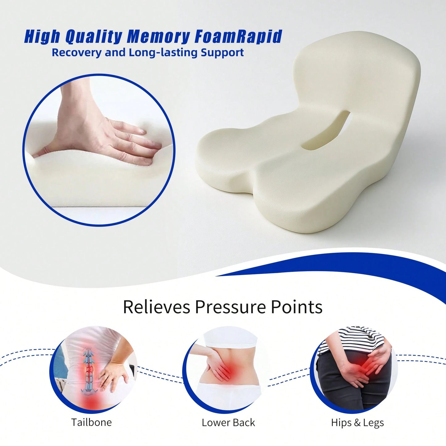 Memory Foam Car Seat Cushion Office Chair Cushion With Fixing Strap, L-Shaped Integrated Soothe Chair Seat Cushion For Lower Back Protection Pad Memory Foam Seat Cushion For Car,Chair,Office Chair Mot