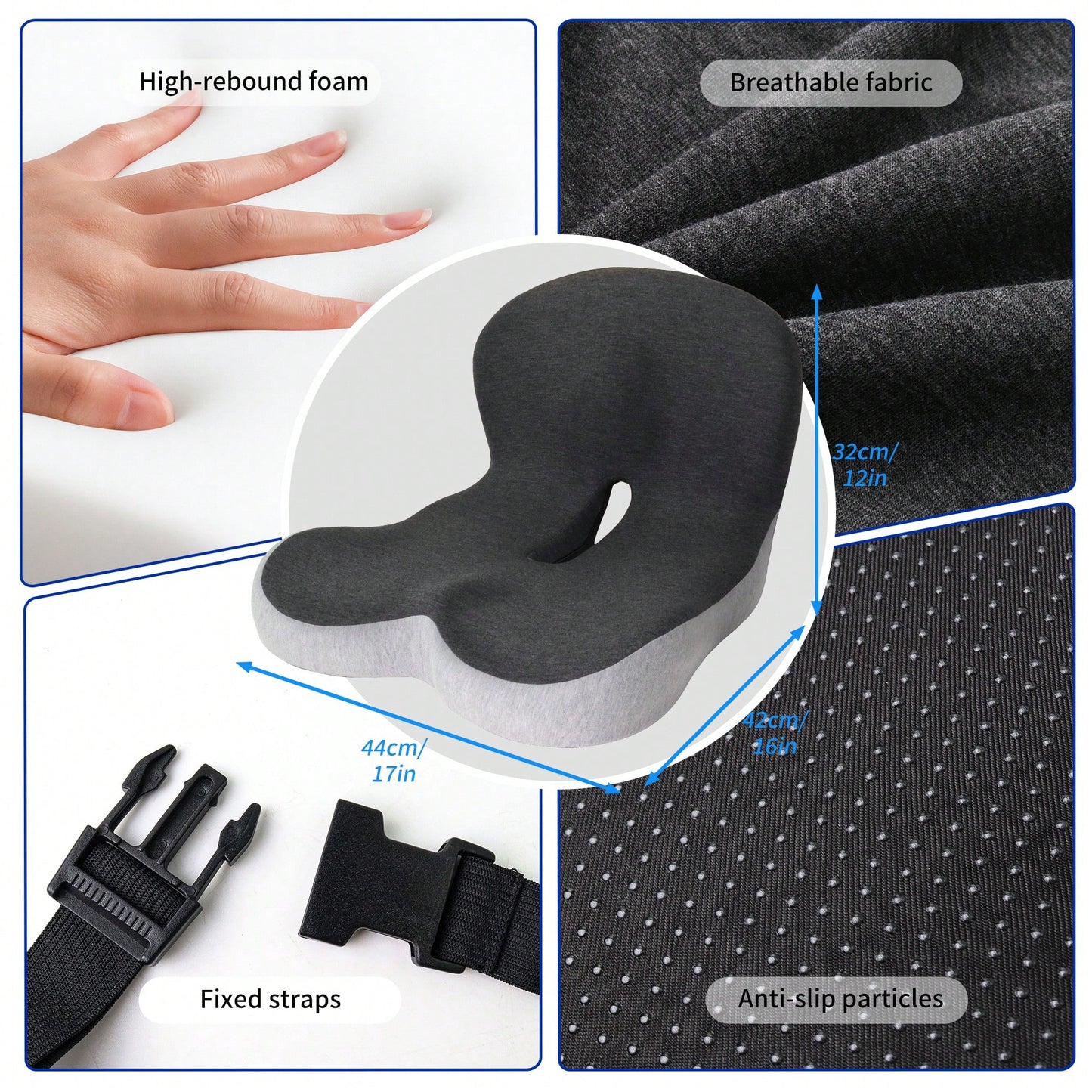Memory Foam Car Seat Cushion Office Chair Cushion With Fixing Strap, L-Shaped Integrated Soothe Chair Seat Cushion For Lower Back Protection Pad Memory Foam Seat Cushion For Car,Chair,Office Chair Mot