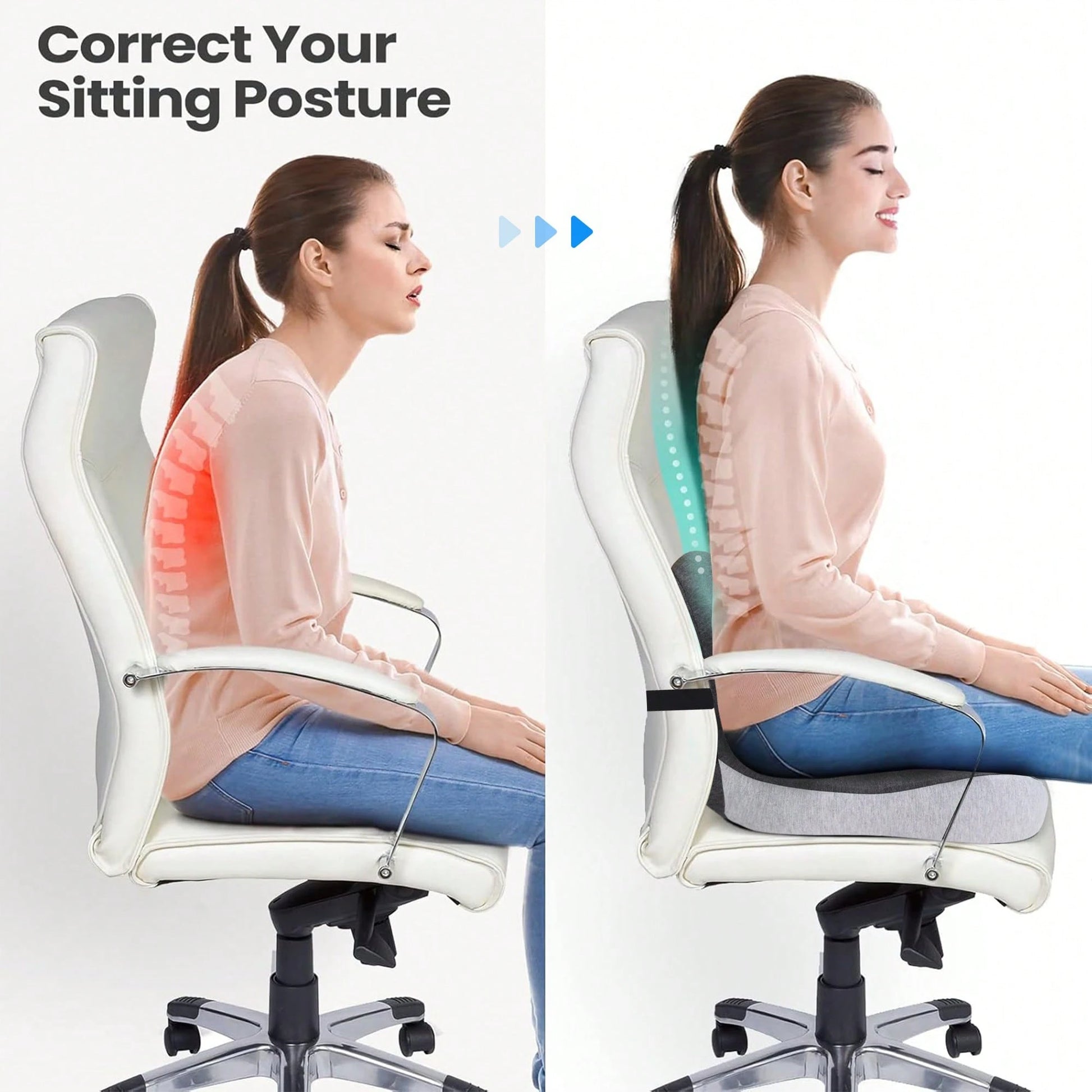 Memory Foam Car Seat Cushion Office Chair Cushion With Fixing Strap, L-Shaped Integrated Soothe Chair Seat Cushion For Lower Back Protection Pad Memory Foam Seat Cushion For Car,Chair,Office Chair Mot