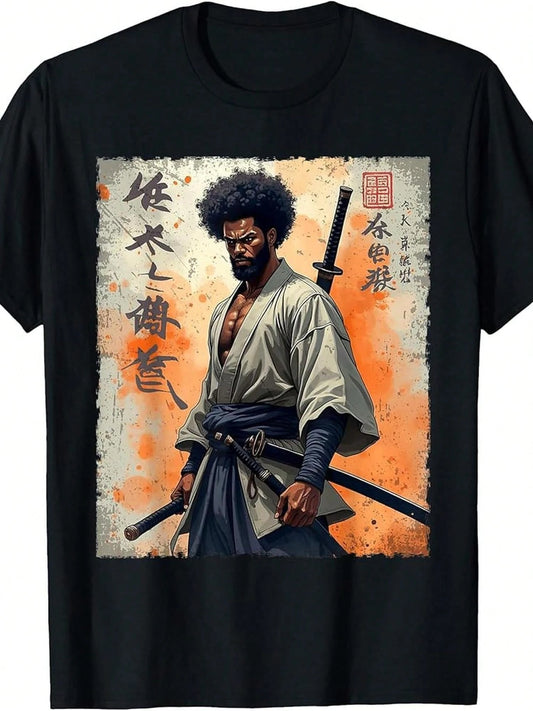 Men Plus Size Vintage African Samurai Afro Bushido Warrior Katana T-Shirt 220g Big Size L-3XL 4XL 5XL