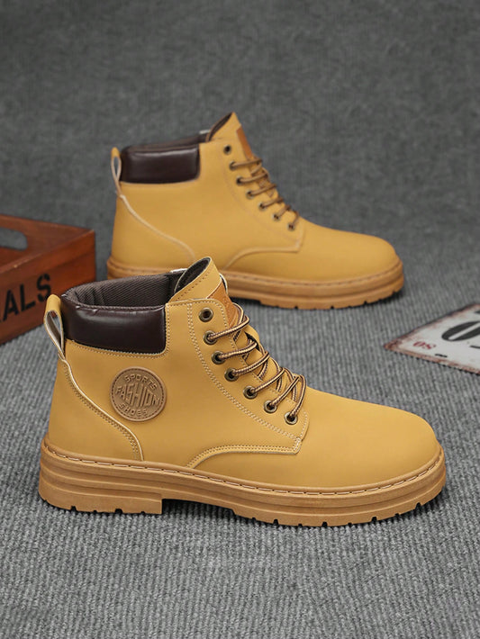 Men's Boots 2025 New Autumn/Winter Vintage Versatile High-Top Work Shoes, Thick Sole Comfortable Soft Increase Height British Style Leather Boots Streetwear