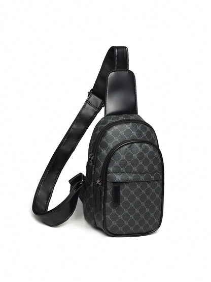 Men's Casual PU Chest Bag With Multiple Zipper Design, Vintage Shoulder Crossbody Bag Suitable For Valentine's Day, Father's Day Gifts, Daily Commute, Campus And Vacations Waist Rider Bag Hiking Hikin
