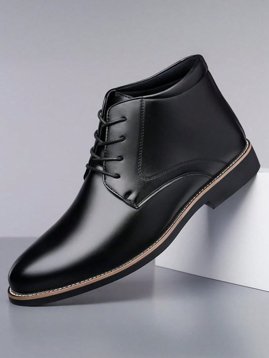 Men's Classic Formal Chukka Boots PU Leather Lace Up Pointed Toe Contrast Stitching Non Slip Dress Shoes For Office Work Business Daily Casual Wear
