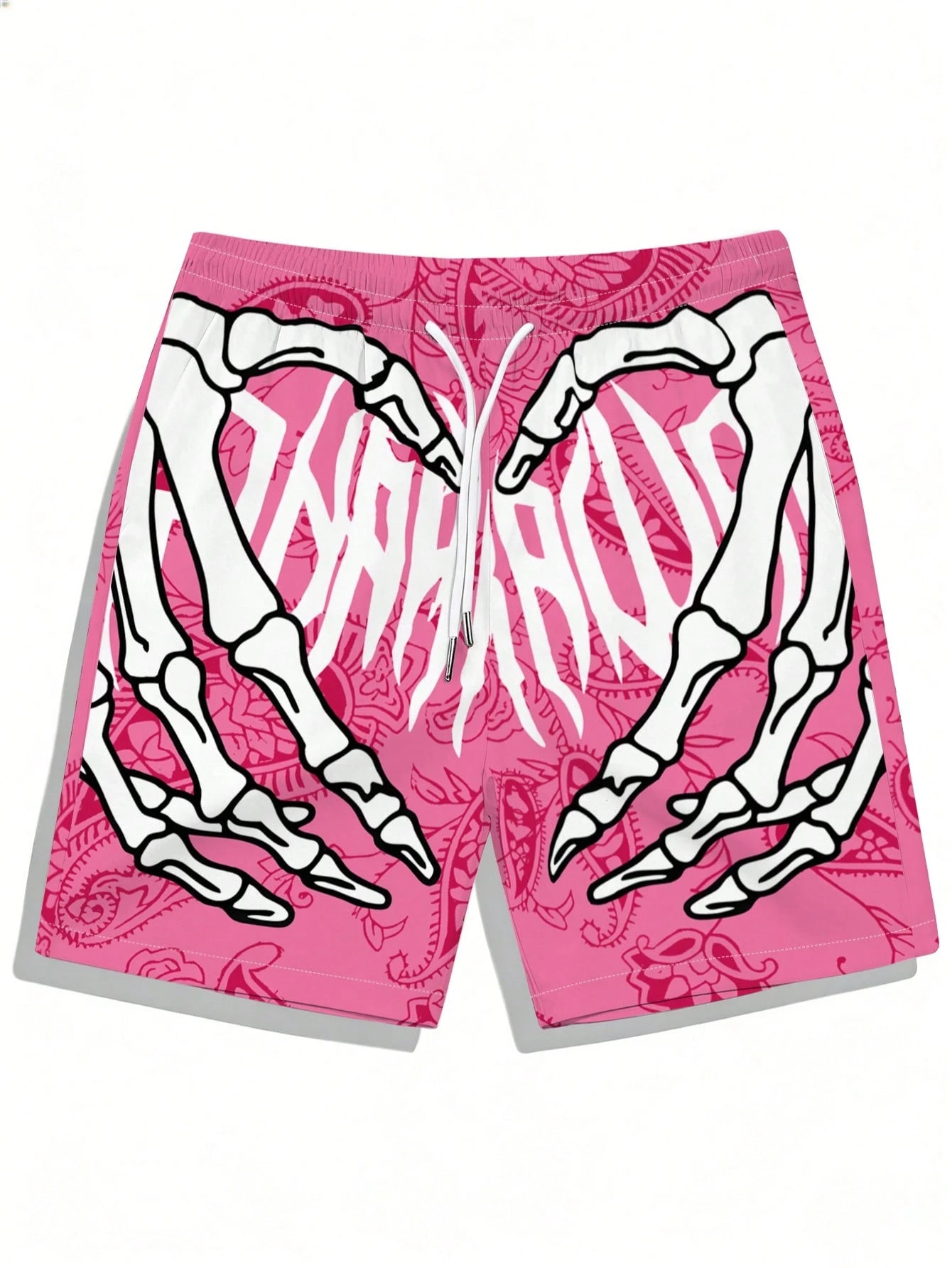 Men's Fashion Hawaiian Pattern Drawstring Waist Shorts With Skull Print, Suitable For Beach, Pool And Vacation