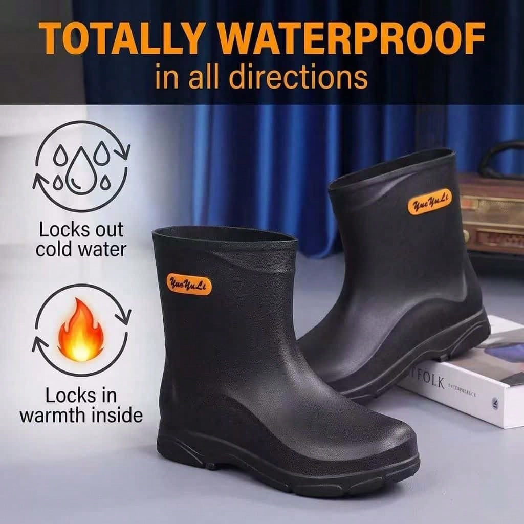 Men's Short Rubber Rain Boots Waterproof Mud Booties For Outdoor Working Insulation Garden Farm Boot Lightweight Slip-On Rain Footwear