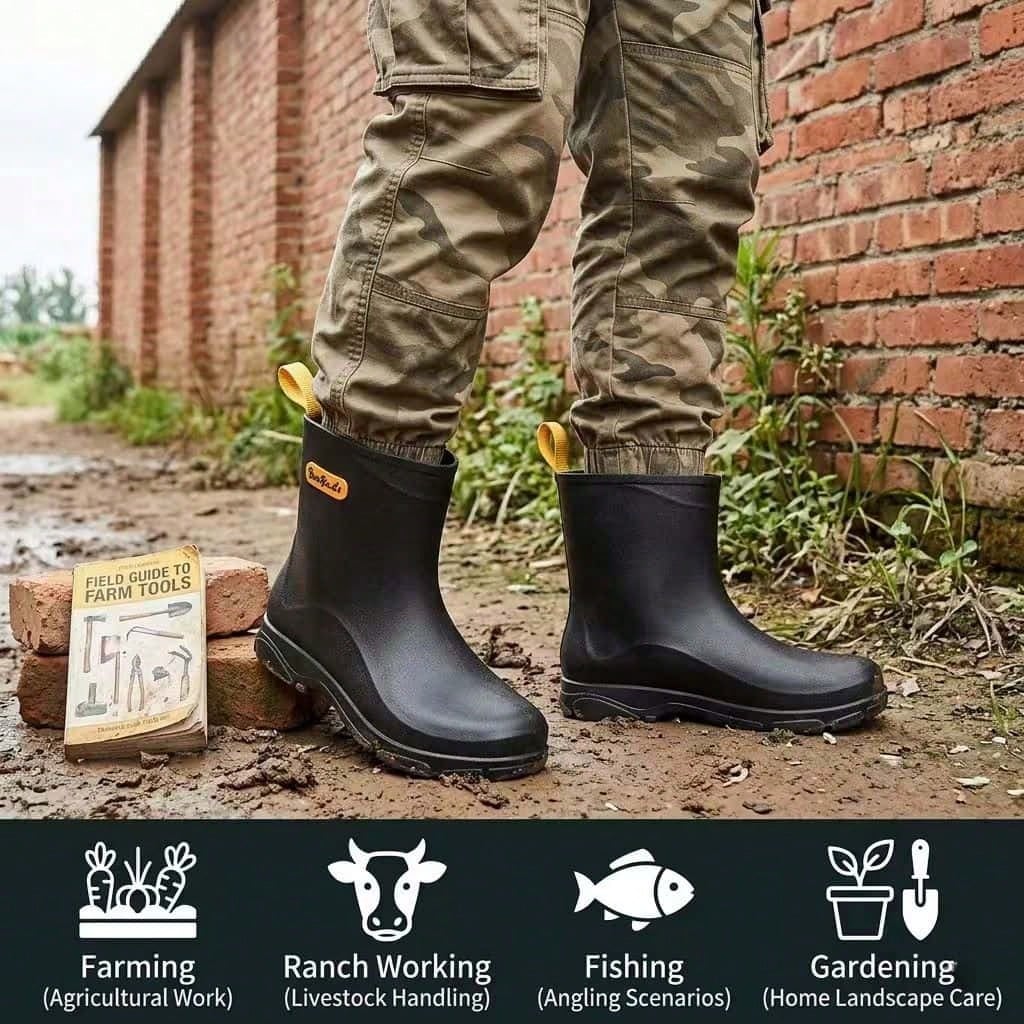 Men's Short Rubber Rain Boots Waterproof Mud Booties For Outdoor Working Insulation Garden Farm Boot Lightweight Slip-On Rain Footwear