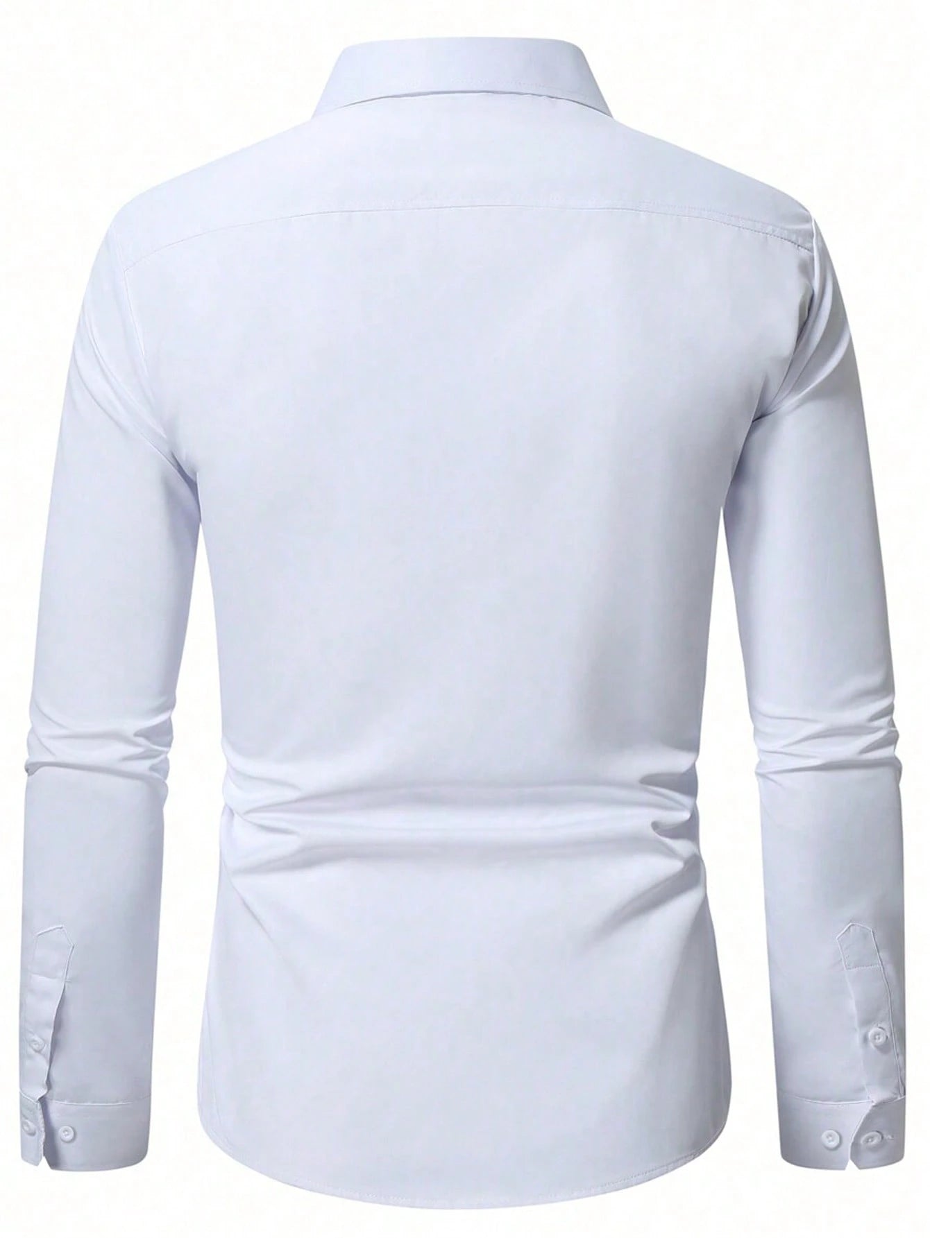 Men's Solid Color Button Design Business Formal Long Sleeve Shirt
