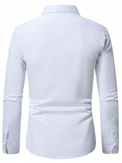 Men's Solid Color Button Design Business Formal Long Sleeve Shirt