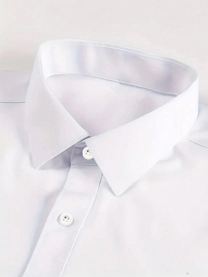 Men's Solid Color Button Design Business Formal Long Sleeve Shirt