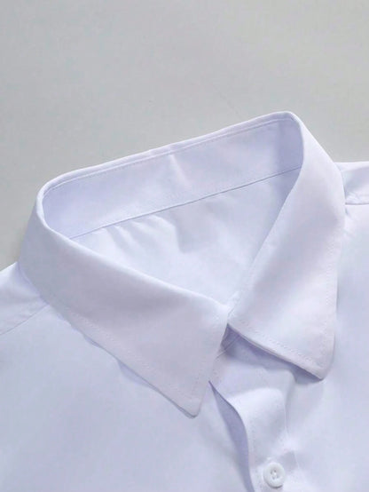 Men's Solid Color Button Design Business Formal Long Sleeve Shirt