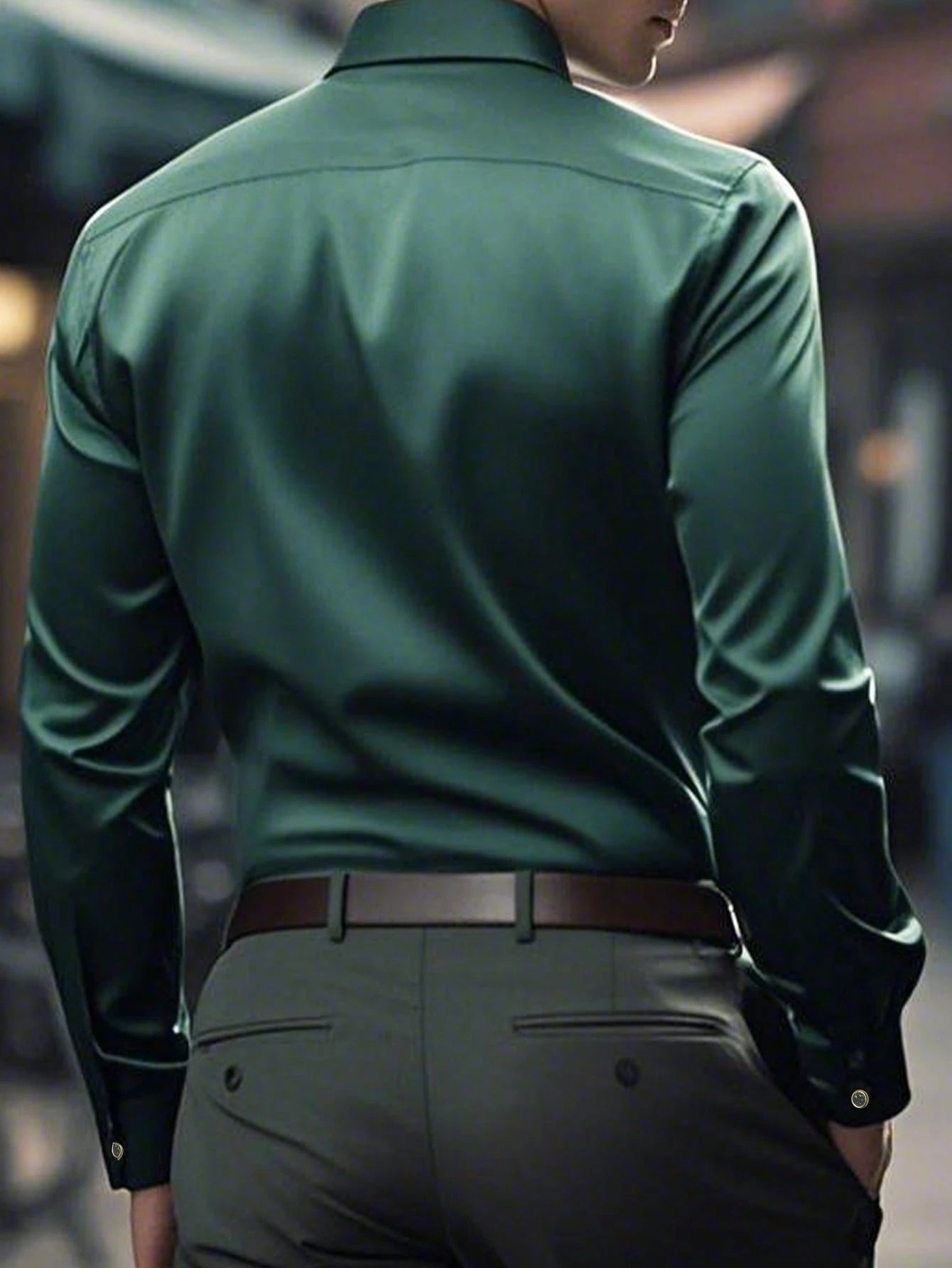 Men's Solid Color Button Design Business Formal Long Sleeve Shirt