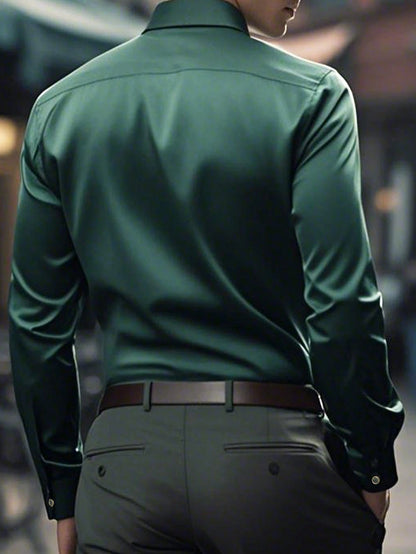 Men's Solid Color Button Design Business Formal Long Sleeve Shirt