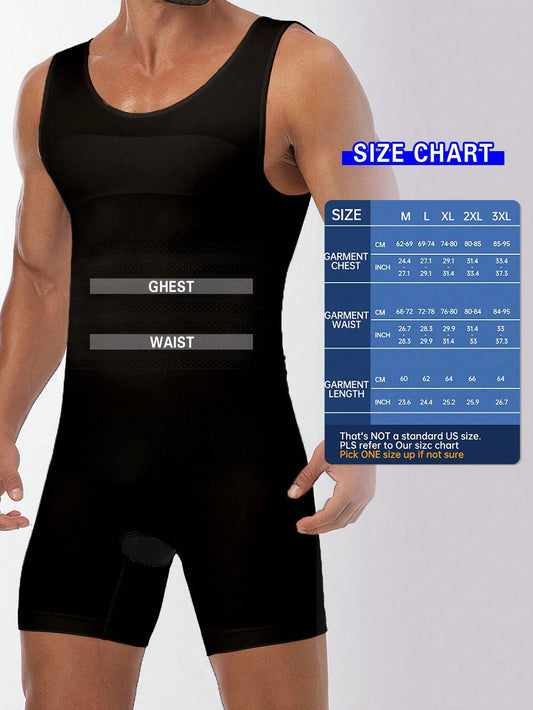 Men's Summer Elastic Solid Color Round Neck Body Shaping Jumpsuit