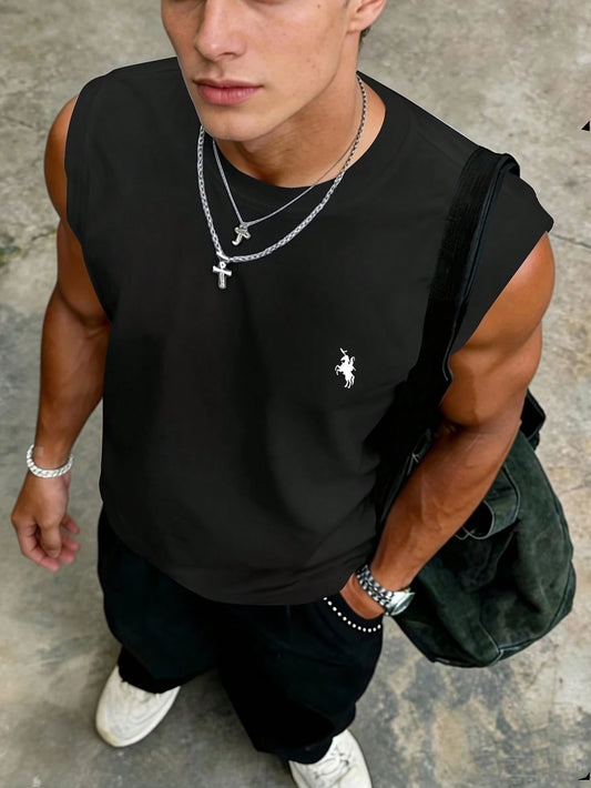 Men's Summer Fashion Comfortable Casual Pony Print Crew Neck Tank Top T-Shirt