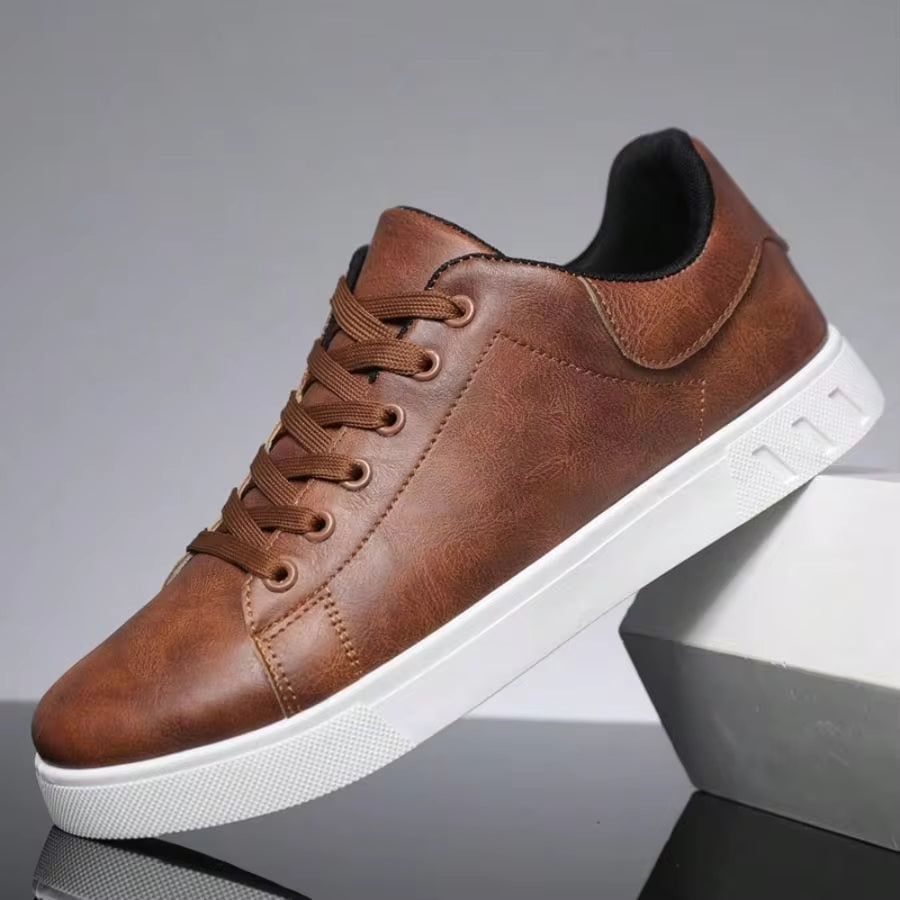 Men's Versatile Breathable Front Tie Up White Casual Sneakers, Fashion, Lightweight, Comfortable, Round Toe Flat Shoes
