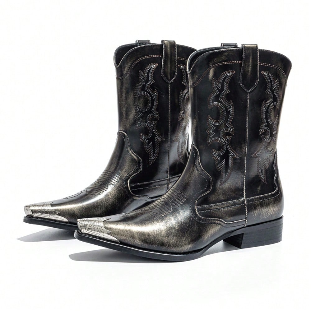 Men's Vintage Iron Toe Cowboy Boots Western Boots Embroidery Metal Accessories Stitching Fashion Outdoor Street