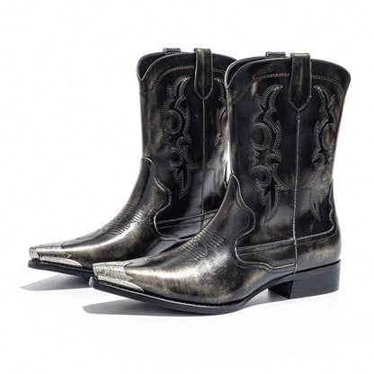 Men's Vintage Iron Toe Cowboy Boots Western Boots Embroidery Metal Accessories Stitching Fashion Outdoor Street